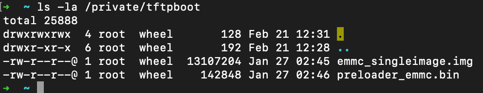 copy the binary file into TFTP root directory