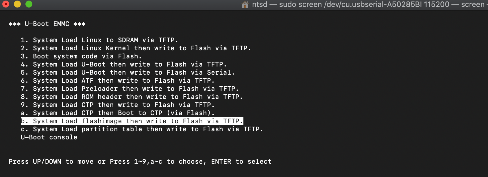 b. System Load flash image then write to Flash via TFTP