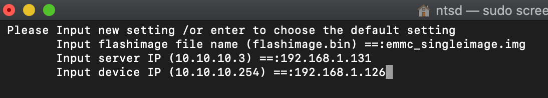 Set TFTP server ip and flash image file name