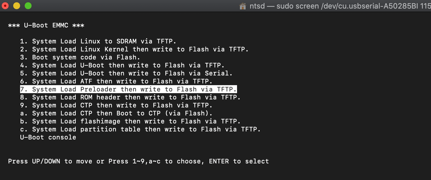 7. System Load Preloader then write to Flash via TFTP
