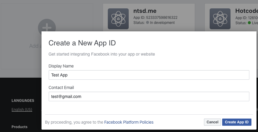 Create a Facebook App